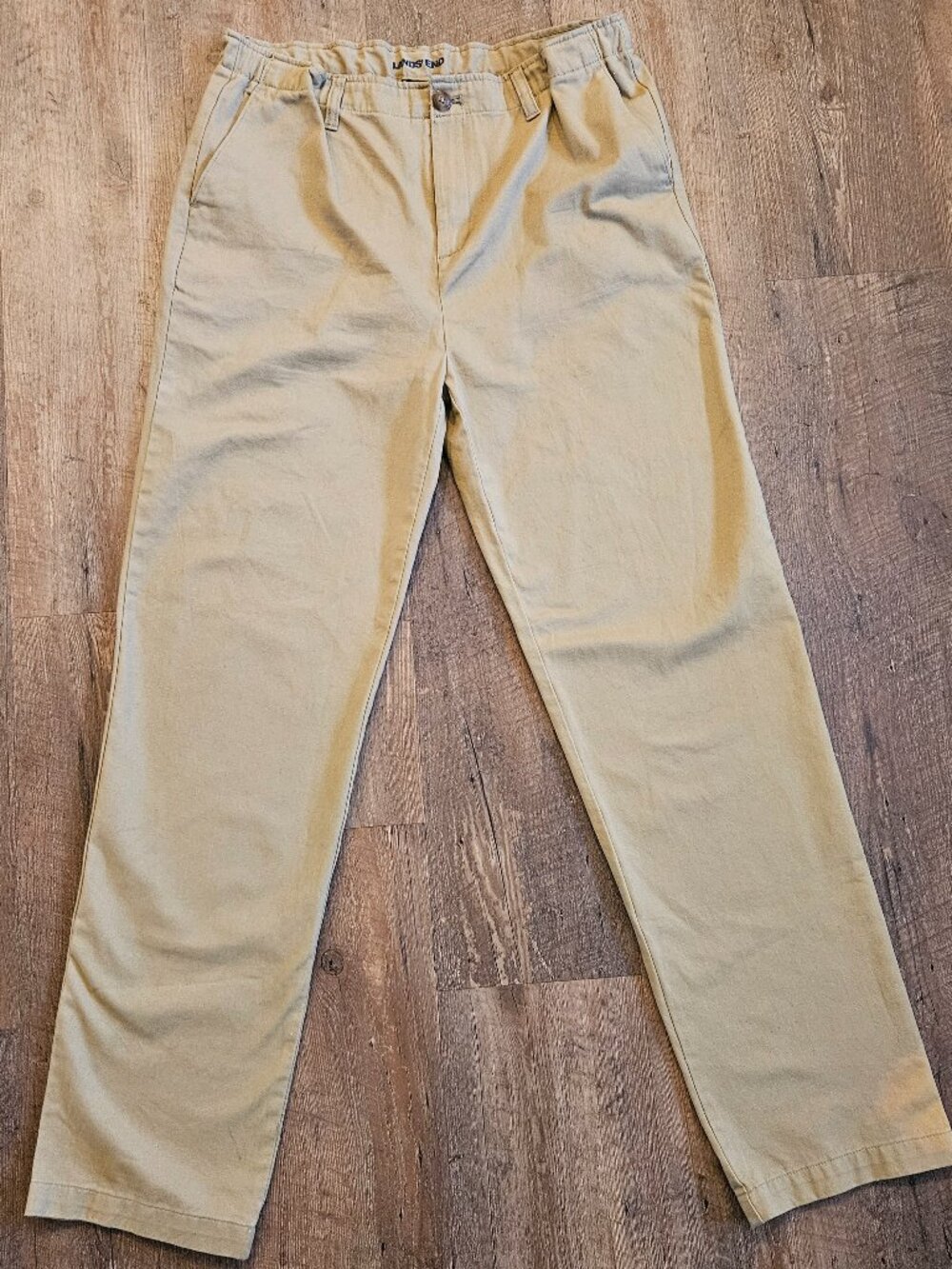 Lands’ End Boys Husky Khaki Pants Size 18H Adjustable Waist Tan School Uniform